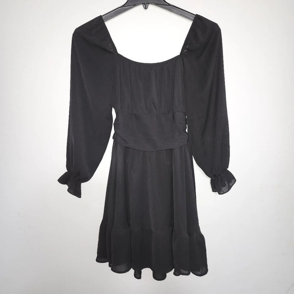 EXLURA women's  casual long lantern sleeve dress square neck ruffle size M black - Picture 5 of 8